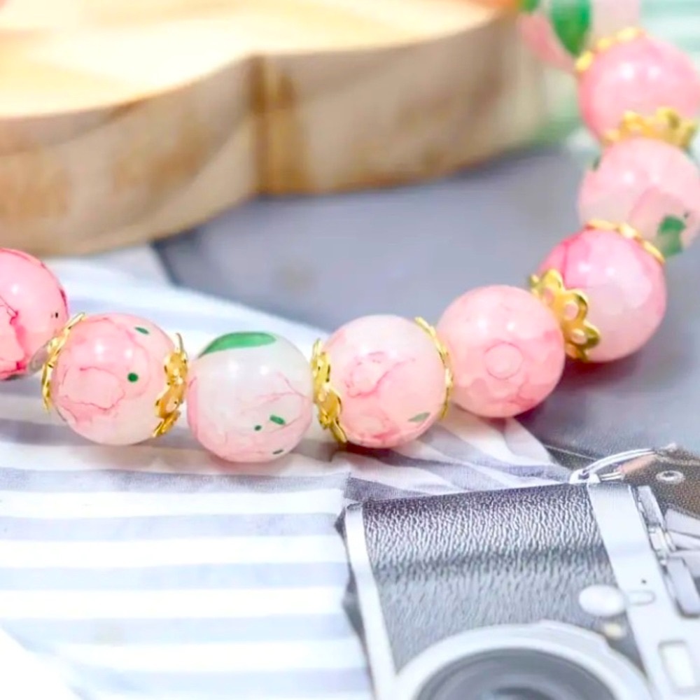 Cherry Blossom Glass Bead Stretch Bracelet - Picture 4 of 6